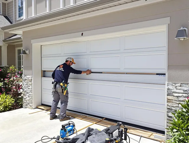 New Franklin Garage Door Repair team performing complete garage door replacement at New Franklin residence