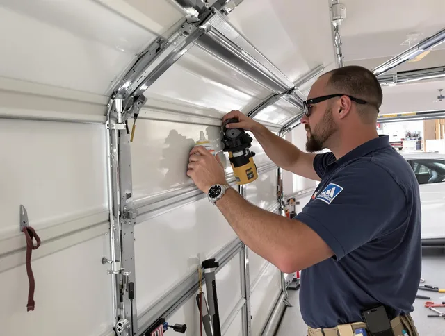 New Franklin Garage Door Repair technician quieting a noisy garage door in New Franklin