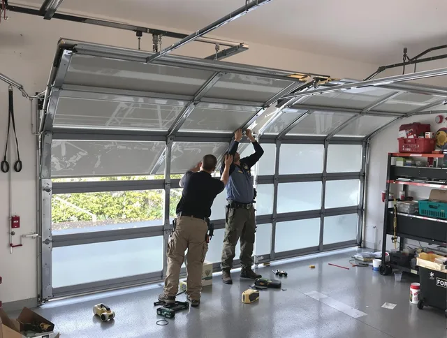 New Franklin Garage Door Repair expert performing precise panel replacement on New Franklin garage door